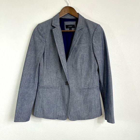 J.Crew Parke Blazer Womens Size 4 Chambray Blue Stretch Jacket Schoolboy - Picture 1 of 6